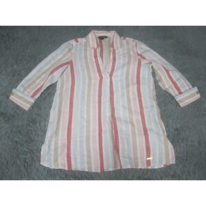 Ellen Tracy Shirt Womens Medium Colorful Casual Top 3/4 Long Sleeve Linen
